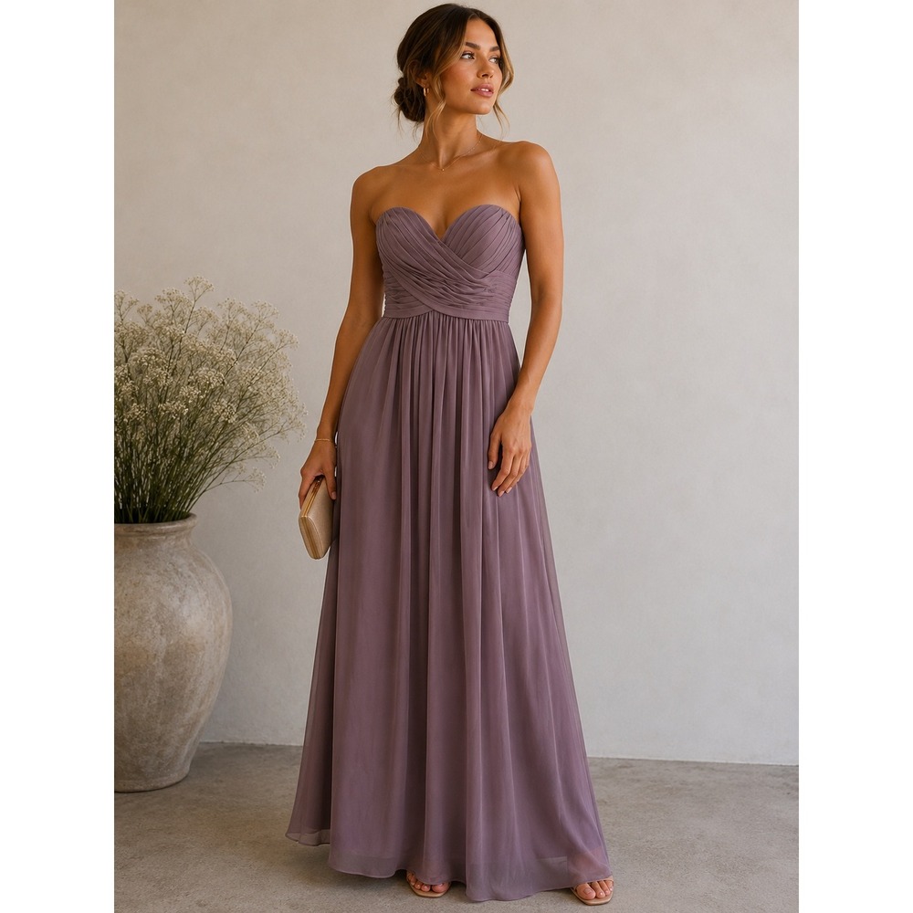 Azazie Yazmin Strapless Chiffon Bridesmaid Dress Dusk Purple Size A8 AZ981808